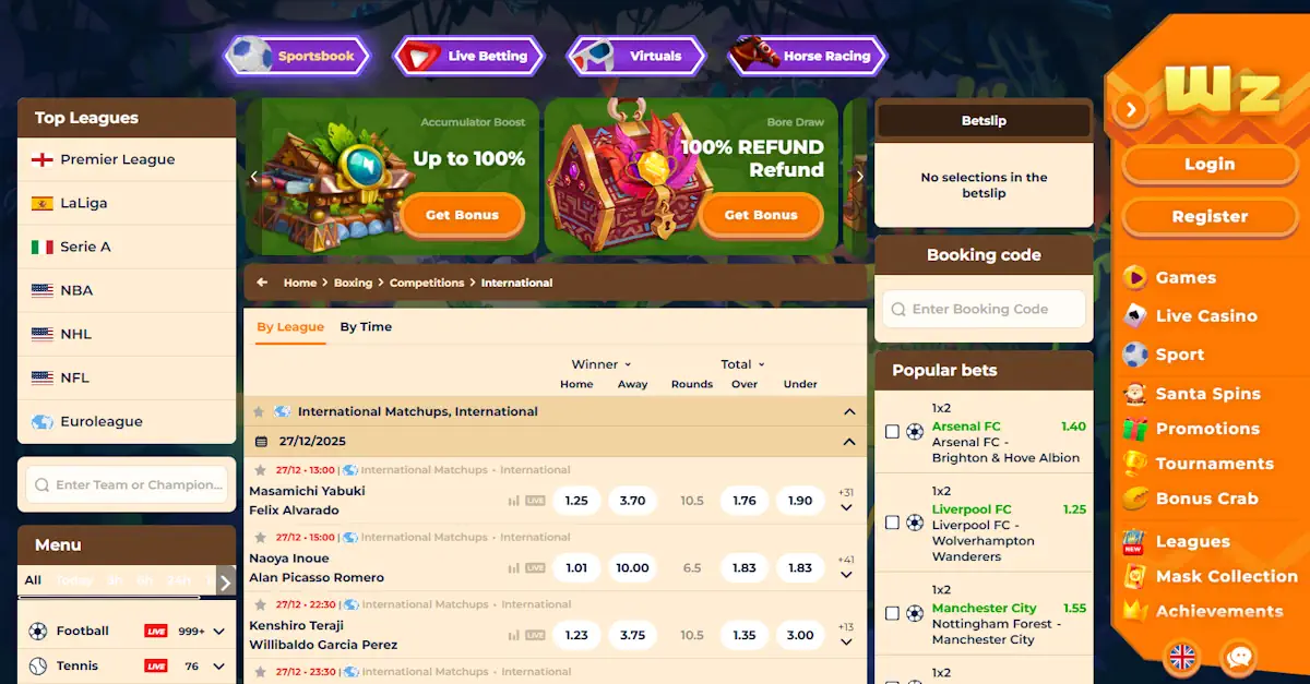 Wazamba Sportsbook and Boxing Betting Screenshot